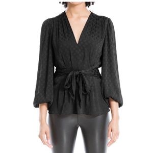 NEW Max studio blouse black long sleeve with tie. Size S